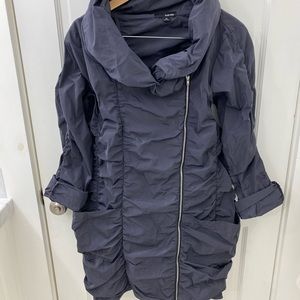 SUN KIM Ruched Asymmetrical Coat, dark grey, deep pockets, size M, so cute!